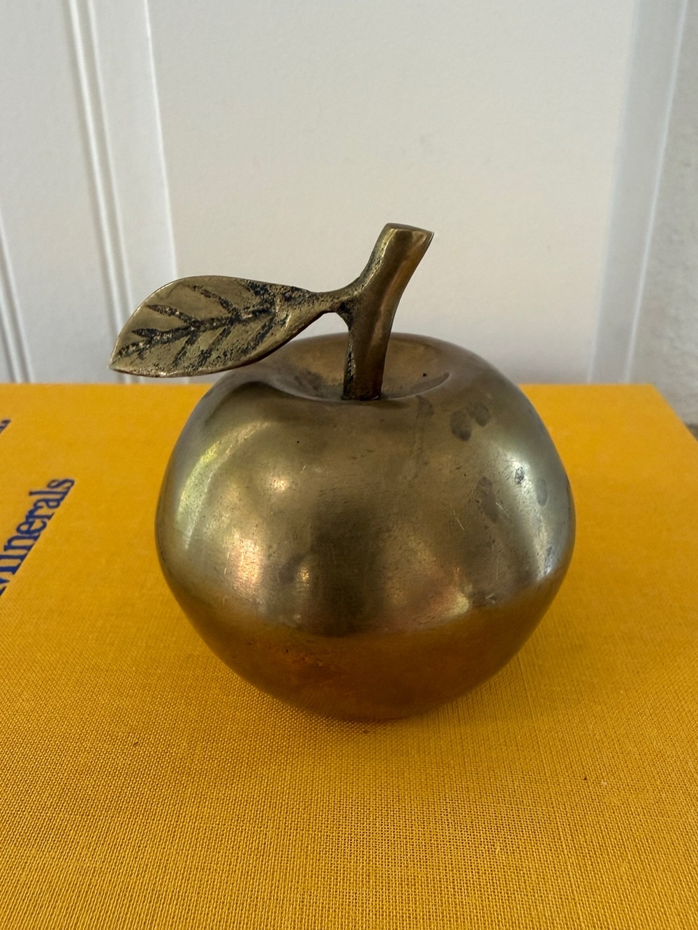 Vintage Brass Apple Decorative Accent Bell with Leaf Stem